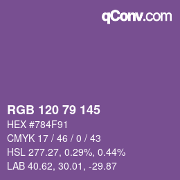 Color code: RGB 120 79 145 | qconv.com