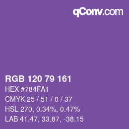 Color code: RGB 120 79 161 | qconv.com