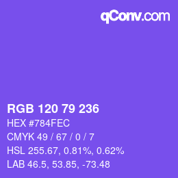 Color code: RGB 120 79 236 | qconv.com
