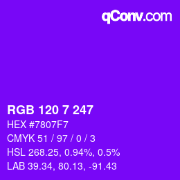 Color code: RGB 120 7 247 | qconv.com