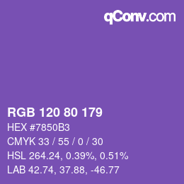 Color code: RGB 120 80 179 | qconv.com