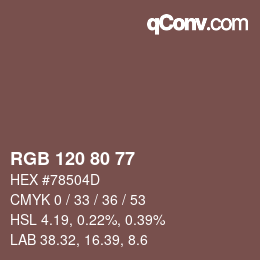 Color code: RGB 120 80 77 | qconv.com
