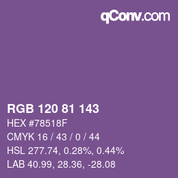 颜色代码: RGB 120 81 143 | qconv.com