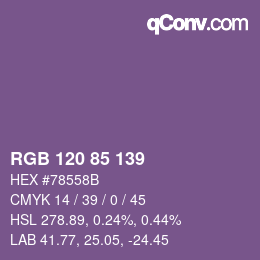 Farbcode: RGB 120 85 139 | qconv.com