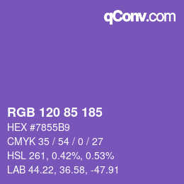 カラーコード: RGB 120 85 185 | qconv.com