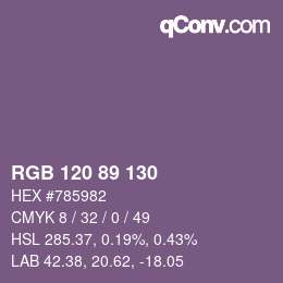 颜色代码: RGB 120 89 130 | qconv.com