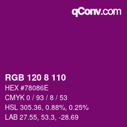 颜色代码: RGB 120 8 110 | qconv.com