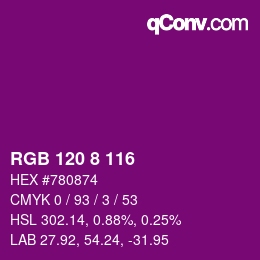 颜色代码: RGB 120 8 116 | qconv.com