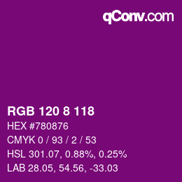 カラーコード: RGB 120 8 118 | qconv.com