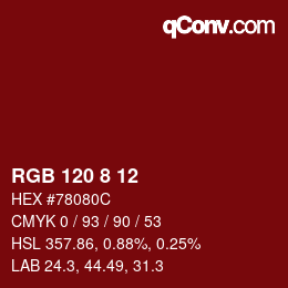 颜色代码: RGB 120 8 12 | qconv.com