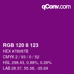 カラーコード: RGB 120 8 123 | qconv.com