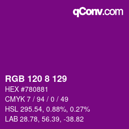 カラーコード: RGB 120 8 129 | qconv.com