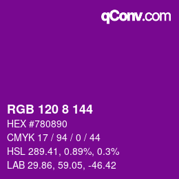 Color code: RGB 120 8 144 | qconv.com