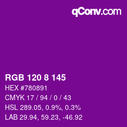 颜色代码: RGB 120 8 145 | qconv.com
