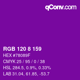 カラーコード: RGB 120 8 159 | qconv.com