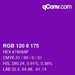 Color code: RGB 120 8 175 | qconv.com