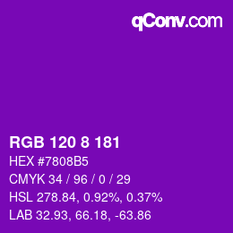 颜色代码: RGB 120 8 181 | qconv.com
