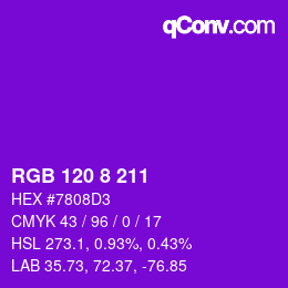 颜色代码: RGB 120 8 211 | qconv.com