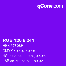 Color code: RGB 120 8 241 | qconv.com