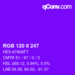 颜色代码: RGB 120 8 247 | qconv.com