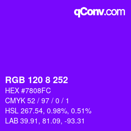 カラーコード: RGB 120 8 252 | qconv.com
