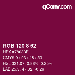 颜色代码: RGB 120 8 62 | qconv.com