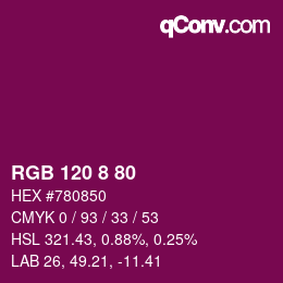 颜色代码: RGB 120 8 80 | qconv.com