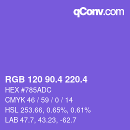 カラーコード: RGB 120 90.4 220.4 | qconv.com