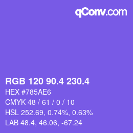 カラーコード: RGB 120 90.4 230.4 | qconv.com