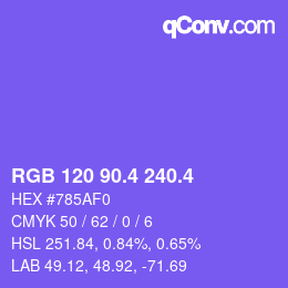 カラーコード: RGB 120 90.4 240.4 | qconv.com