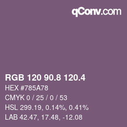 カラーコード: RGB 120 90.8 120.4 | qconv.com