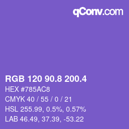 カラーコード: RGB 120 90.8 200.4 | qconv.com