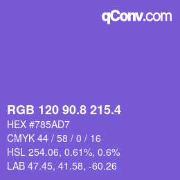 カラーコード: RGB 120 90.8 215.4 | qconv.com