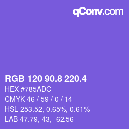 カラーコード: RGB 120 90.8 220.4 | qconv.com