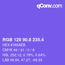 カラーコード: RGB 120 90.8 235.4 | qconv.com