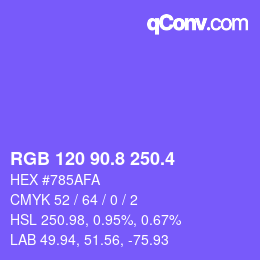 カラーコード: RGB 120 90.8 250.4 | qconv.com
