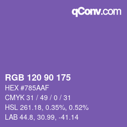 Código de color: RGB 120 90 175 | qconv.com