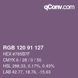 Color code: RGB 120 91 127 | qconv.com