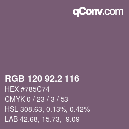 カラーコード: RGB 120 92.2 116 | qconv.com