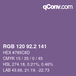 カラーコード: RGB 120 92.2 141 | qconv.com