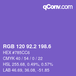 カラーコード: RGB 120 92.2 198.6 | qconv.com