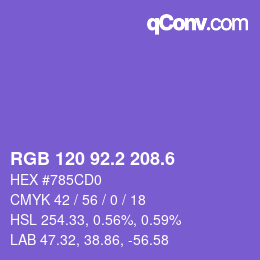 カラーコード: RGB 120 92.2 208.6 | qconv.com