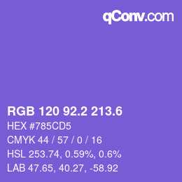 カラーコード: RGB 120 92.2 213.6 | qconv.com