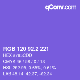 カラーコード: RGB 120 92.2 221 | qconv.com