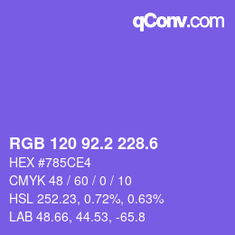 カラーコード: RGB 120 92.2 228.6 | qconv.com