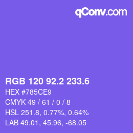カラーコード: RGB 120 92.2 233.6 | qconv.com