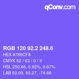 カラーコード: RGB 120 92.2 248.6 | qconv.com