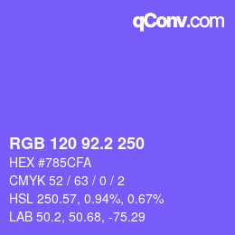 カラーコード: RGB 120 92.2 250 | qconv.com
