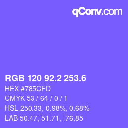 カラーコード: RGB 120 92.2 253.6 | qconv.com