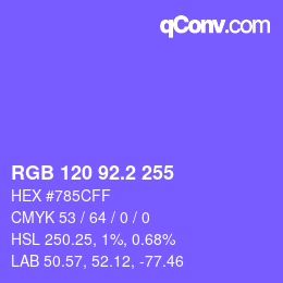 カラーコード: RGB 120 92.2 255 | qconv.com